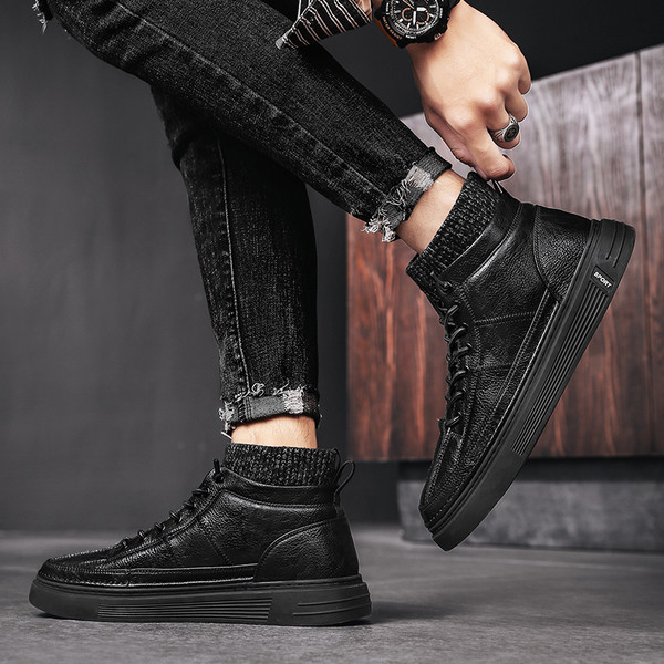 Ανδρικά έκο δερμάτινα αθλητικά  παπούτσια μέχρι τον αστράγαλο με κορδόνια - διαφορετικά μοντέλα