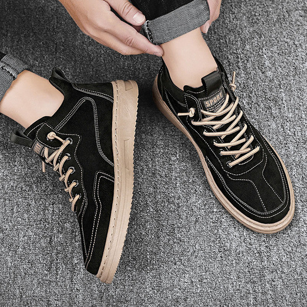 Eco velúrból készült, hétköznapi férfi tornacipő fűzővel és lapos talppal, három színben