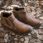 Ανδρικές χειμερινές μπότες από οικολογικό δέρμα με επίπεδη σόλα και φερμουάρ