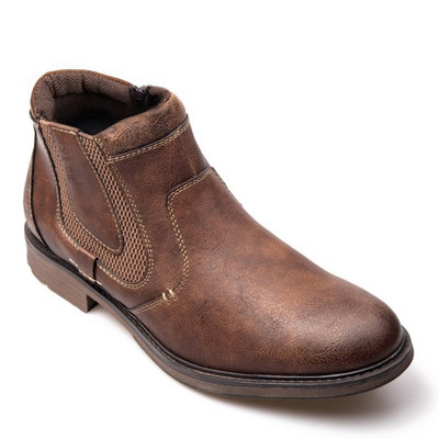 Ανδρικές χειμερινές μπότες από οικολογικό δέρμα με επίπεδη σόλα και φερμουάρ