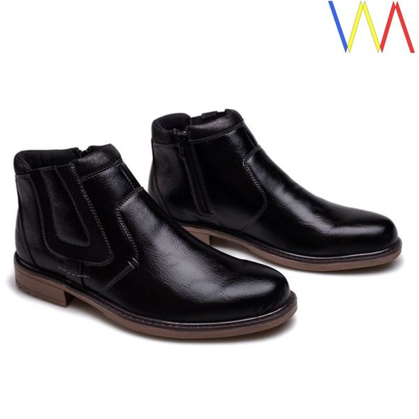 Ανδρικές χειμερινές μπότες από οικολογικό δέρμα με επίπεδη σόλα και φερμουάρ