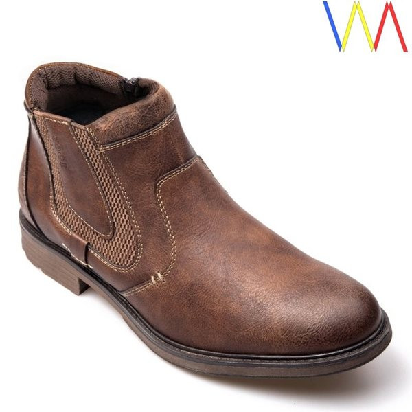 Ανδρικές χειμερινές μπότες από οικολογικό δέρμα με επίπεδη σόλα και φερμουάρ