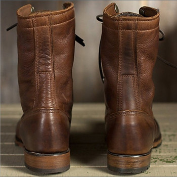 Νέο μοντέλο ανδρικές χειμερινές  μπότες από οικολογικό δέρμα με κορδόνια σε καφέ χρώμα