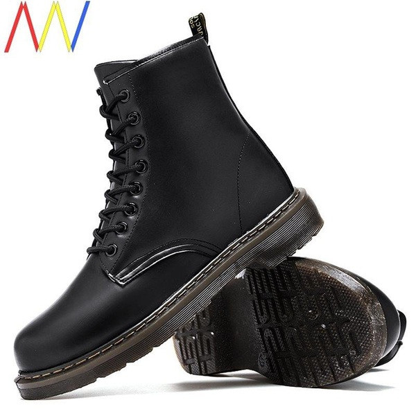 Öko bőrből készült férfi téli csizma fekete fűzővel