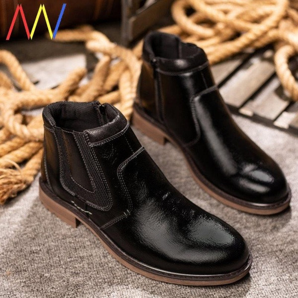 Eko bőrből készült alkalmi férfi csizma, lapos talppal