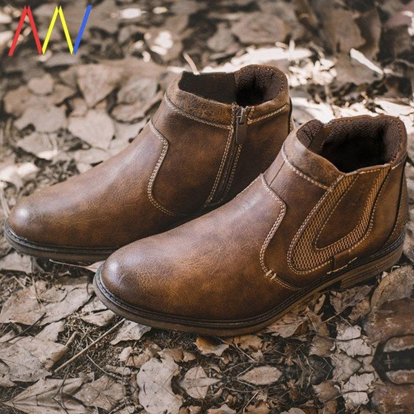 Eko bőrből készült alkalmi férfi csizma, lapos talppal