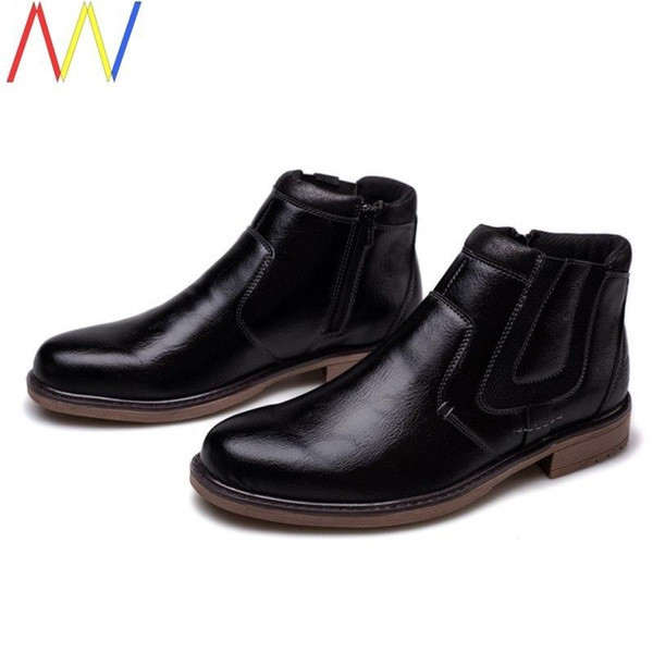 Eko bőrből készült alkalmi férfi csizma, lapos talppal