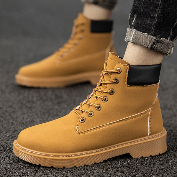 Férfi alkalmi csizma fűzővel és lapos talppal, öko bőrből