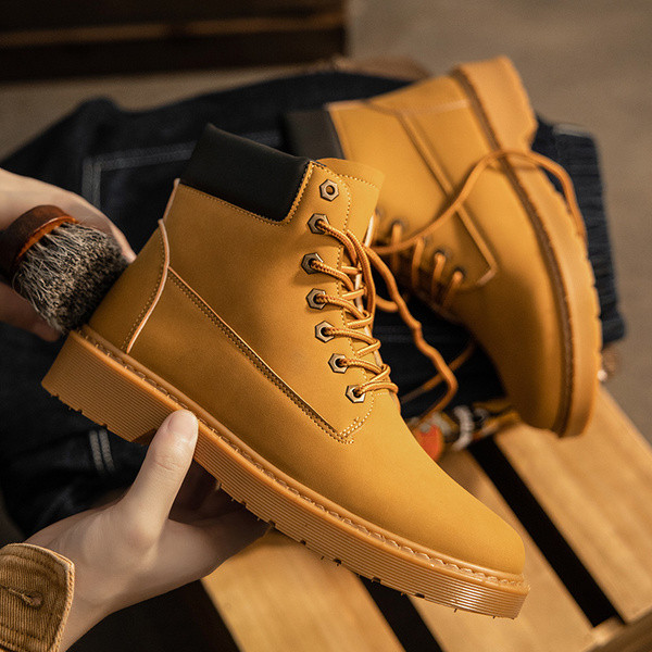 Férfi alkalmi csizma fűzővel és lapos talppal, öko bőrből