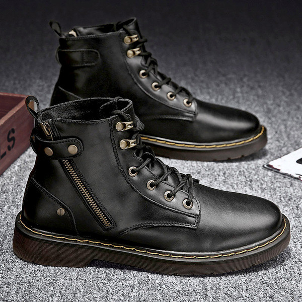 Öko bőrből készült férfi téli csizma fekete színben