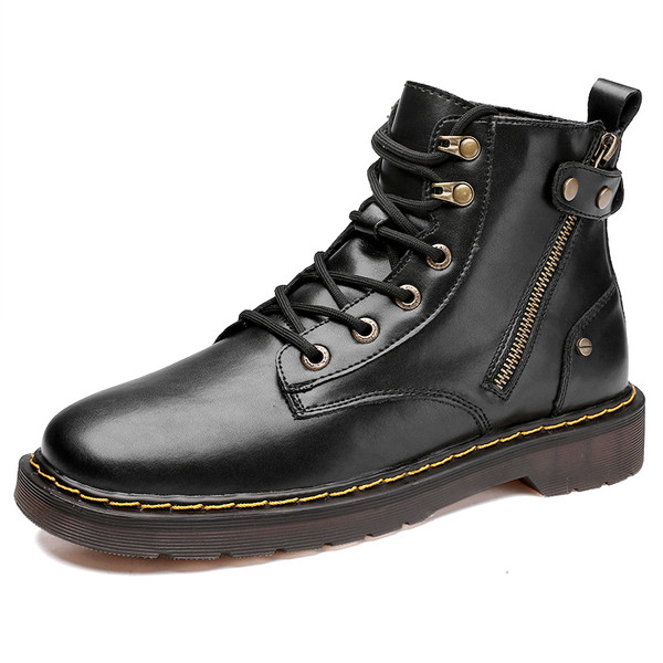 Öko bőrből készült férfi téli csizma fekete színben