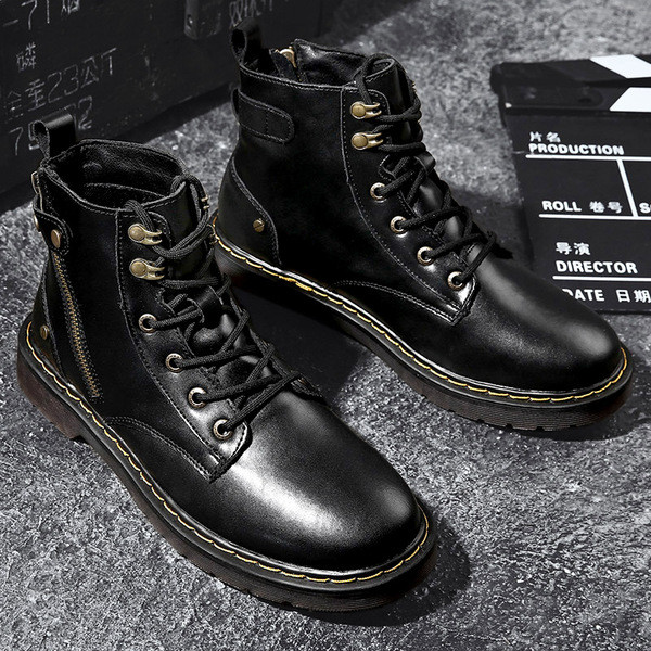 Öko bőrből készült férfi téli csizma fekete színben