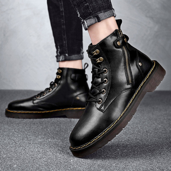 Öko bőrből készült férfi téli csizma fekete színben