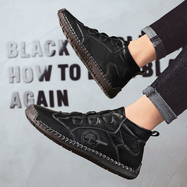 Férfi eko bőr csizma lapos talppal