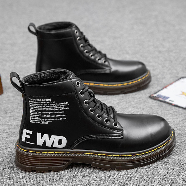 Férfi eco bőr csizma fűzővel, feliratokkal