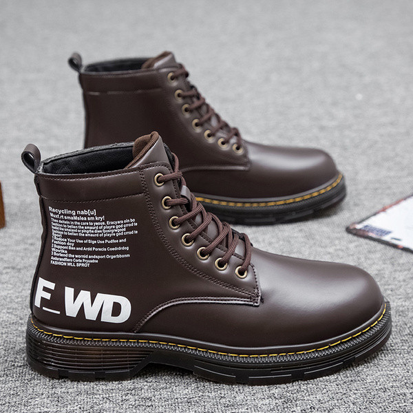 Férfi eco bőr csizma fűzővel, feliratokkal