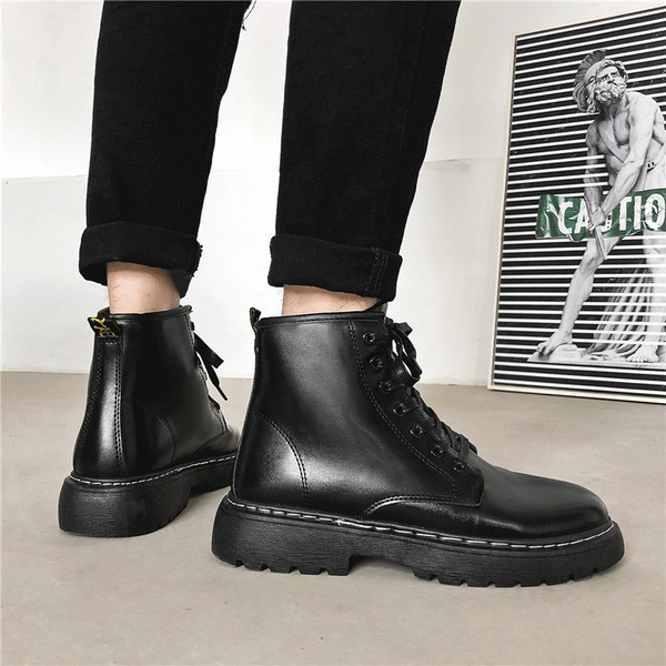 Öko bőrből készült férfi alkalmi csizma fekete fűzővel