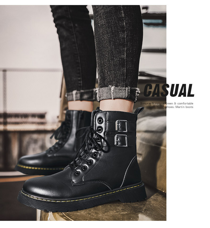 Χειμερινές ανδρικές μπότες από οικολογικό δέρμα με κορδόνια σε μαύρο χρώμα