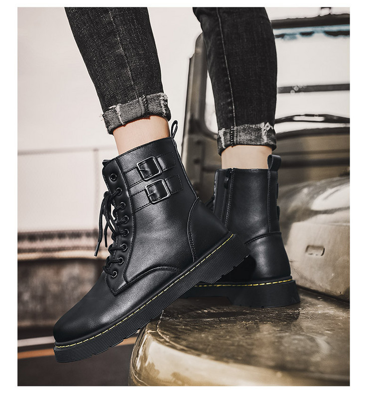 Χειμερινές ανδρικές μπότες από οικολογικό δέρμα με κορδόνια σε μαύρο χρώμα