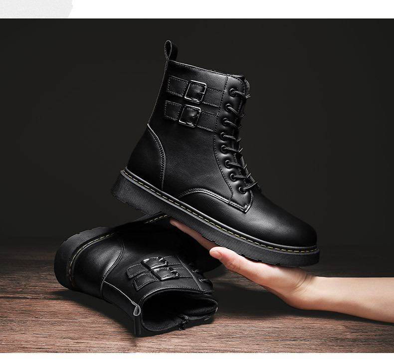 Χειμερινές ανδρικές μπότες από οικολογικό δέρμα με κορδόνια σε μαύρο χρώμα