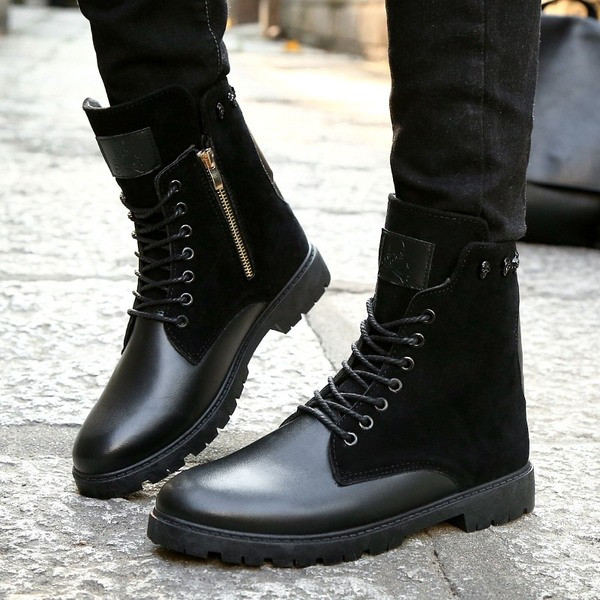 Öko bőrből és öko velúrból készült férfi csizma cipzárral