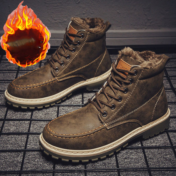 Έκο δερμάτινες ανδρικές μπότες με έμβλημα και κορδόνια