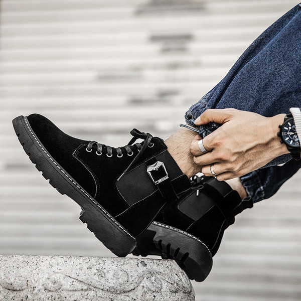 Muške casual cipele od eko brušene kože s vezicama i ravnim potplatom