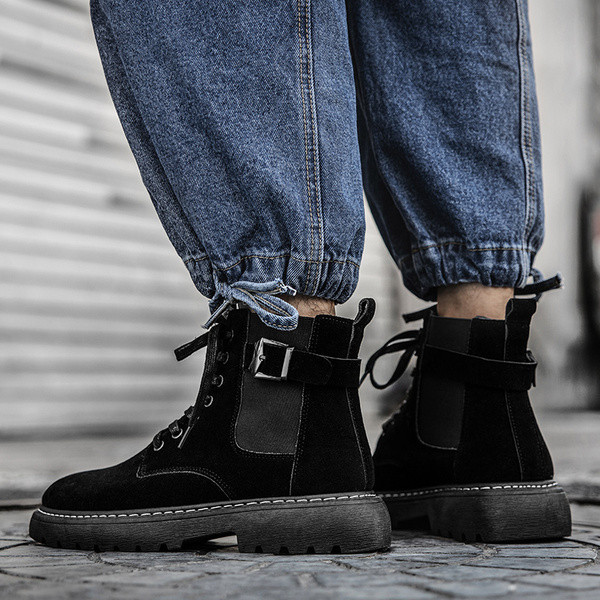 Muške casual cipele od eko brušene kože s vezicama i ravnim potplatom