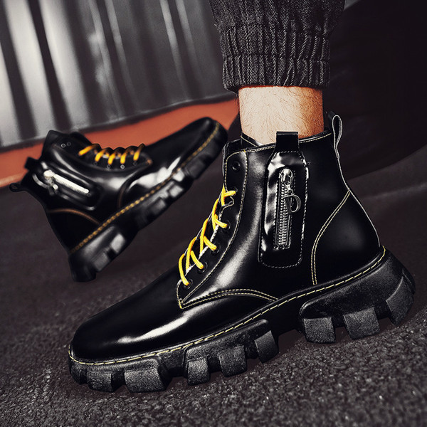 Έκο δερμάτινες μπότες νέο μοντέλο με κορδόνια και φερμουάρ