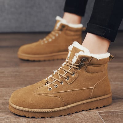 Ανδρικές μπότες σουέτ με κορδόνια και ζεστή επένδυση