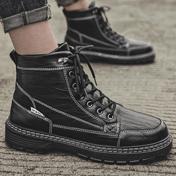 Νέο μοντέλο ανδρικές μπότες από οικολογικό δέρμα με κορδόνια