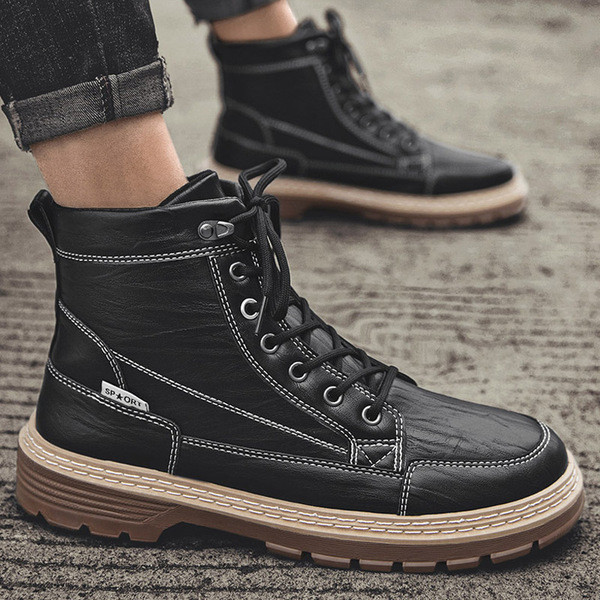 Νέο μοντέλο ανδρικές μπότες από οικολογικό δέρμα με κορδόνια