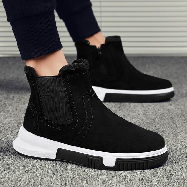 Ανδρικές μπότες casual από οικολογικό σουέτ με επίπεδη σόλα και ζεστή επένδυση