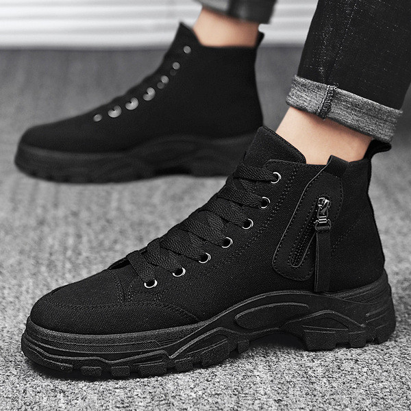 Ανδρικές υφαντικές μπότες με κορδόνια και φερμουάρ