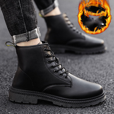 Ανδρικές έκο δερμάτινες μπότες με κορδόνια σε μαύρο χρώμα