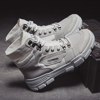 Ανδρικές έκο δερμάτινες μπότες με κορδόνια και επίπεδη σόλα