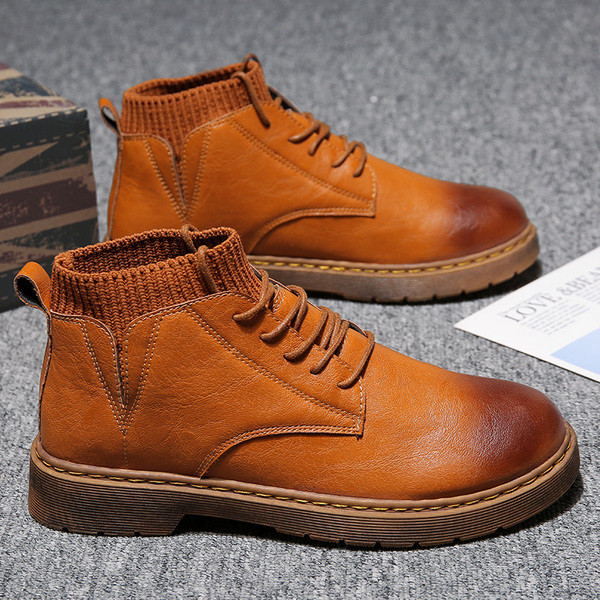 Ανδρικές έκο δερμάτινες μπότες με σόλα και κορδόνια