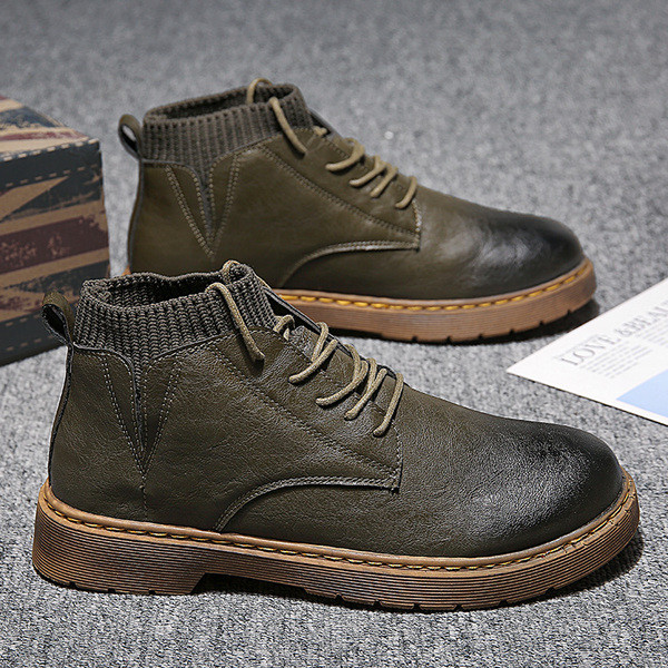 Ανδρικές έκο δερμάτινες μπότες με σόλα και κορδόνια