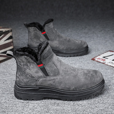 Öko velúrból készült férfi alkalmi csizma meleg béléssel