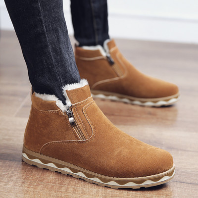 Ανδρικές μπότες σουέτ με φερμουάρ και ζεστή επένδυση