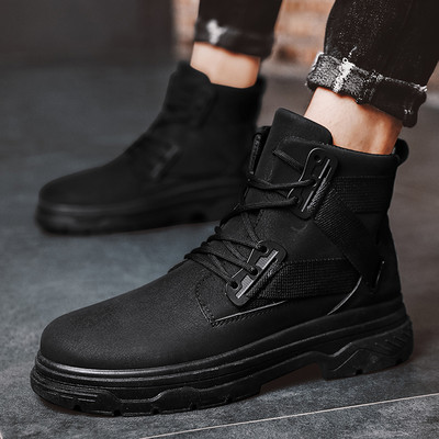 Ανδρικές έκο δερμάτινες μπότες με κορδόνια