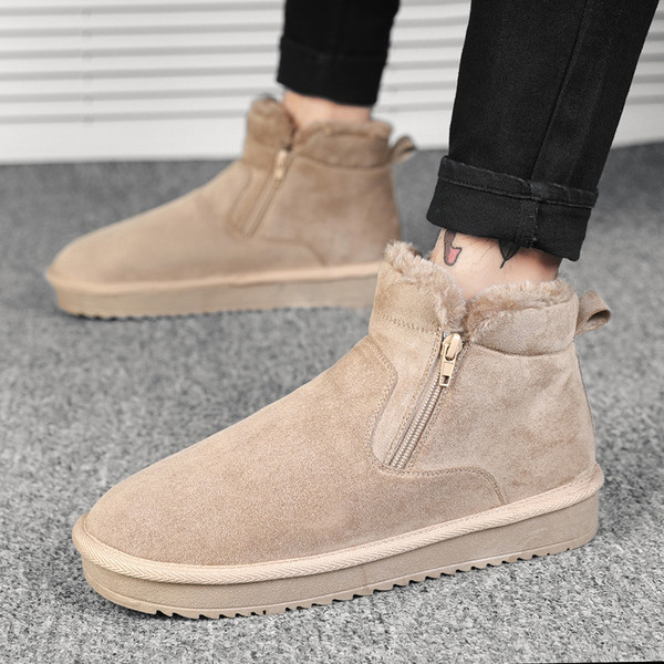 Öko velúrból készült férfi téli csizma új modellje cipzárral és lapos talppal