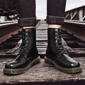 Muške čizme od eko kože sa grubim đonom i vezicama