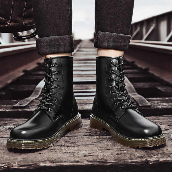 Muške čizme od eko kože sa grubim đonom i vezicama