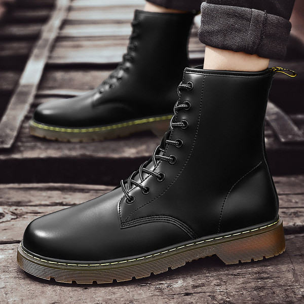 Muške čizme od eko kože sa grubim đonom i vezicama