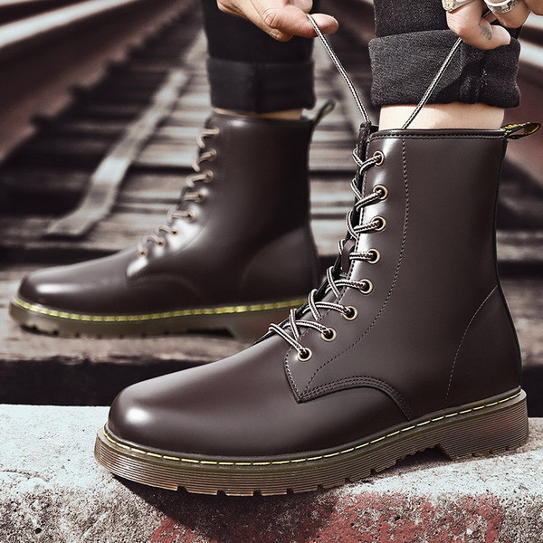 Muške čizme od eko kože sa grubim đonom i vezicama