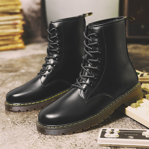 Muške čizme od eko kože sa grubim đonom i vezicama