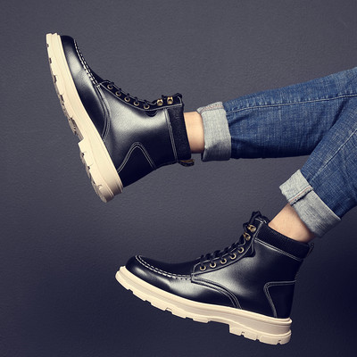 Férfi alkalmi csizma fűzővel és durva talppal - eko bőrből