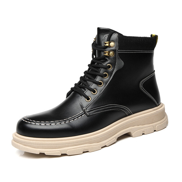 Férfi alkalmi csizma fűzővel és durva talppal - eko bőrből