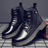 Ανδρικές έκο δερμάτινες μπότες με κορδόνια και φερμουάρ σε μαύρο χρώμα